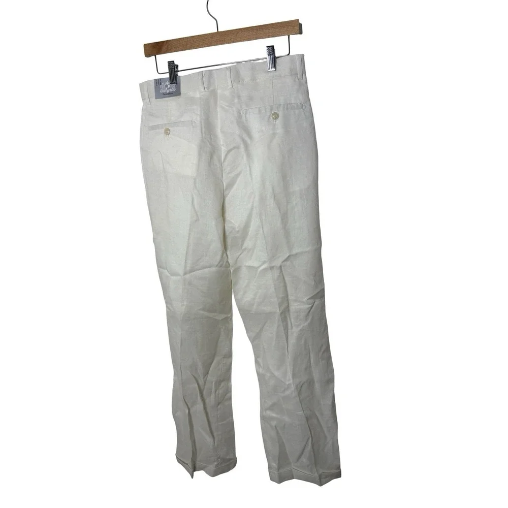 DANIEL ELLISSA 100% Linen Dress Pants pleated Cuffed Ivory 32x32 NEW